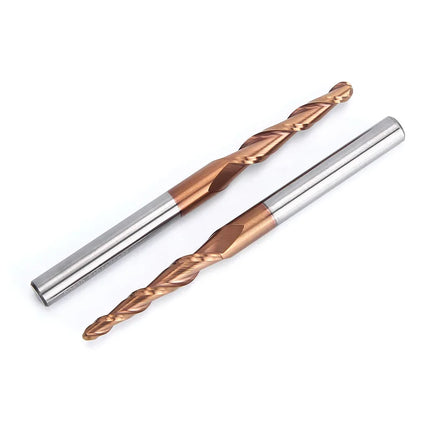 HUHAO 6mm Shank 2 Flutes Carbide Spiral Tapered Ball Nose End Mill HRC55 Router Bit for Metal Wood CNC 2D 3D Carving Bits Tools