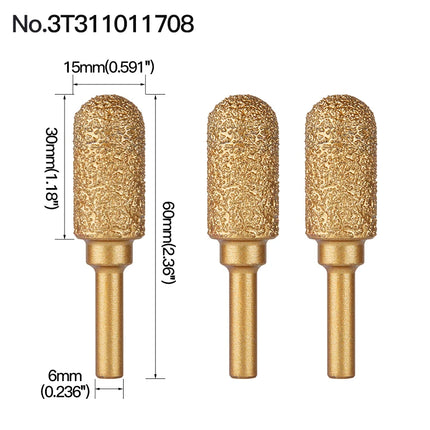 Rotary File Iron Steel Burr 3PCS 6mm Diamond Grinding Head 60mm Long Polish Bit for Engraving Polishing Stone Rotary Tools