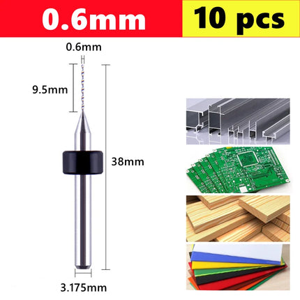 10pcs Carbide PCB micro drill bits 0.1-3.0mm, 3.175mm (1/8) shank for PCB drill bit kit for printed circuit board drilling