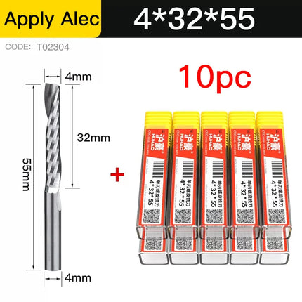 HAHAO 10PC 4mm Carbide Alloy Cutter CNC Milling Cutter 1 Flute Left Spiral Router Bits Wood Engraving Woodworking Tools