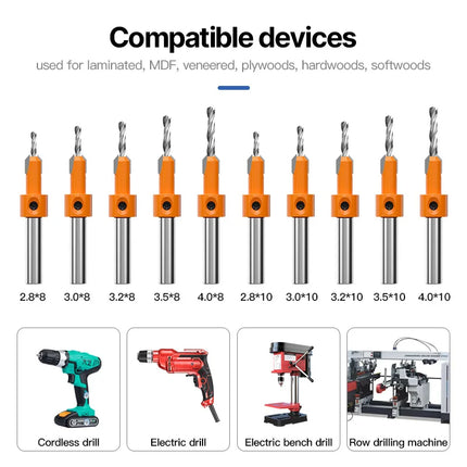 HUHAO 8mm Shank HSS Woodworking Countersink Router Bit Screw Extractor Remon Demolition for Wood Milling Cutter Woodworking Tool