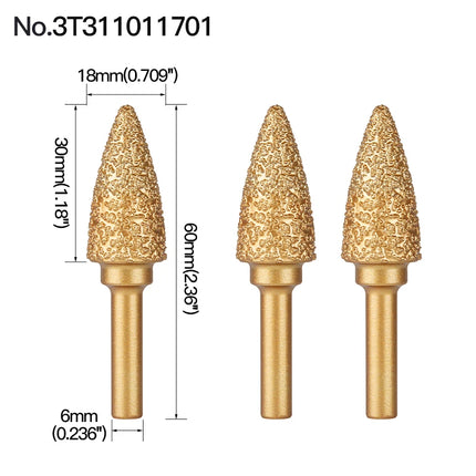 Rotary File Iron Steel Burr 3PCS 6mm Diamond Grinding Head 60mm Long Polish Bit for Engraving Polishing Stone Rotary Tools