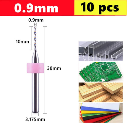 10pcs Carbide PCB micro drill bits 0.1-3.0mm, 3.175mm (1/8) shank for PCB drill bit kit for printed circuit board drilling