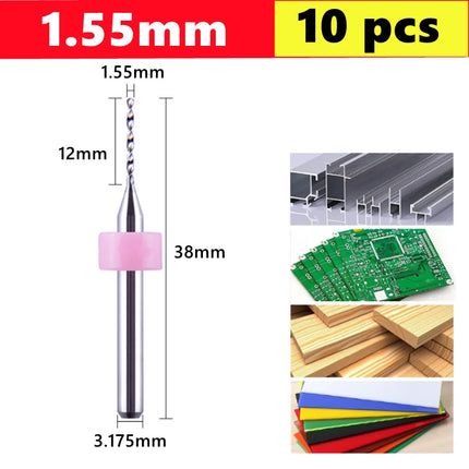 10pcs Carbide PCB micro drill bits 0.1-3.0mm, 3.175mm (1/8) shank for PCB drill bit kit for printed circuit board drilling