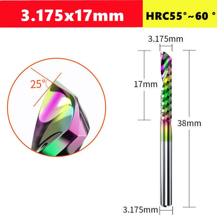 3.175/4/6mm  Shank Single blade spiral milling cutter,HRC60 Carbide  CNC Router Bit aluminium .Plastic. Acrylic trimming knife