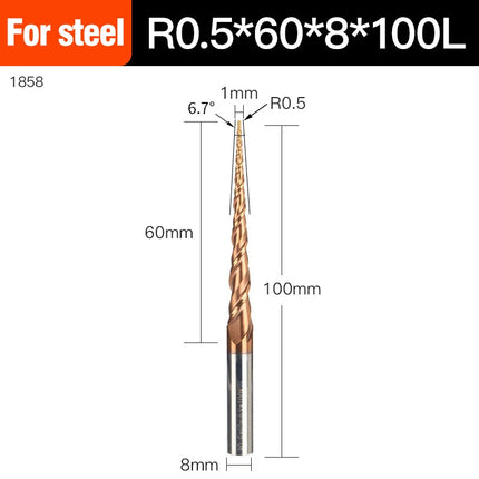 HUHAO Spiral Ball Nose Tapered End Mill Engraving Bit HRC55 CNC End Mill 4mm 6mm 8mm 3D Carving Bits Wood Metal Tools