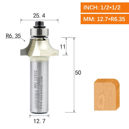 ARDEN Round Corner Chamfering Milling Cutter Carbide Round Over Router Bit Radius Edge Woodworking Trimming CNC Tool Wood MDF
