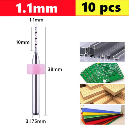 10pcs Carbide PCB micro drill bits 0.1-3.0mm, 3.175mm (1/8) shank for PCB drill bit kit for printed circuit board drilling
