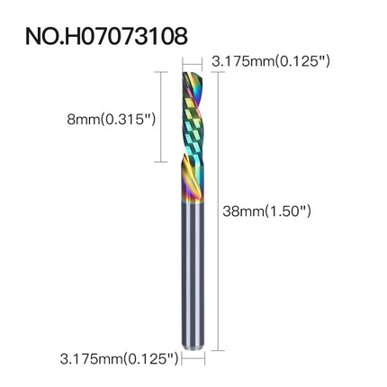 Single O Flute Carbide Spiral End Mill DLC Coating 3D CNC Engraving Milling Cutter for Wood Acrylic Tool