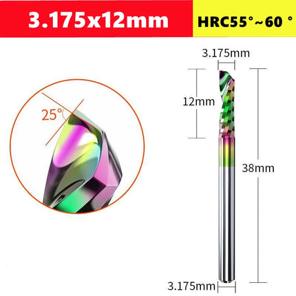 3.175/4/6mm  Shank Single blade spiral milling cutter,HRC60 Carbide  CNC Router Bit aluminium .Plastic. Acrylic trimming knife