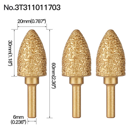 Rotary File Iron Steel Burr 3PCS 6mm Diamond Grinding Head 60mm Long Polish Bit for Engraving Polishing Stone Rotary Tools