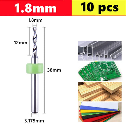 10pcs Carbide PCB micro drill bits 0.1-3.0mm, 3.175mm (1/8) shank for PCB drill bit kit for printed circuit board drilling