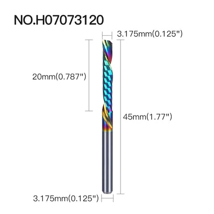 HUHAO 5PCS Single Flute Spiral Milling Cutter for Aluminum PVC MDF DLC Coated Colorful Composite Cutting Engraving Bits CNC Tool