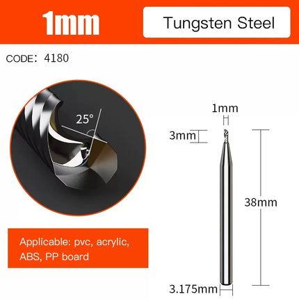 HUHAO Single Flute Spiral End Mill 3.175 /4/6 Shank Spiral Milling Cutte CNC 3D Engraving Carving Bit for Acrylic PVC Wood MDF
