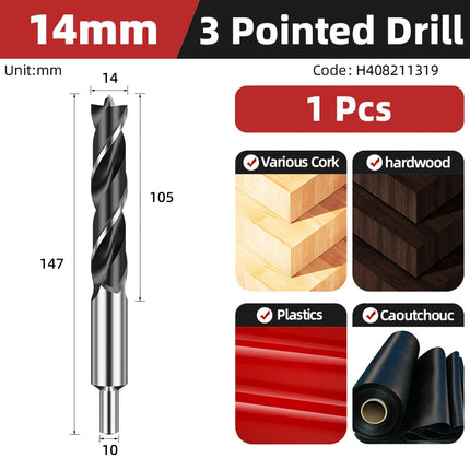 HUHAO 1/3/6PCS Three-point Woodworking Drill Bit Set 3MM-13MM Twist Drill Bits Set for Woodworking Wood Hole Reaming Power Tool