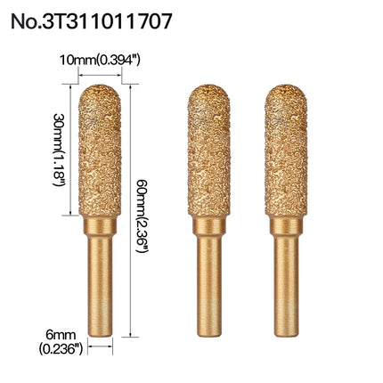 Rotary File Iron Steel Burr 3PCS 6mm Diamond Grinding Head 60mm Long Polish Bit for Engraving Polishing Stone Rotary Tools