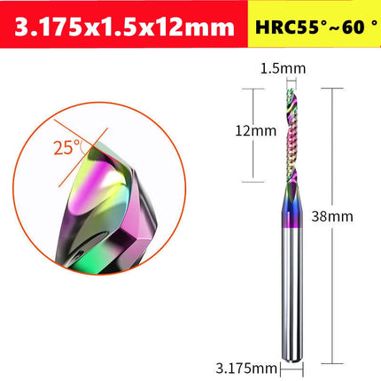 3.175/4/6mm  Shank Single blade spiral milling cutter,HRC60 Carbide  CNC Router Bit aluminium .Plastic. Acrylic trimming knife