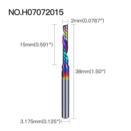 HUHAO 5PCS Single Flute Spiral Milling Cutter for Aluminum PVC MDF DLC Coated Colorful Composite Cutting Engraving Bits CNC Tool