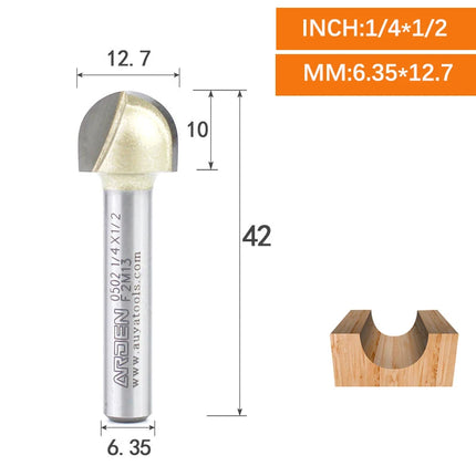 ARDEN Core Box Bit Carbide Round Bottom Groove Milling Cutter Radius Ball Nose Woodworking Router Bit Semi-circular CNC Bit