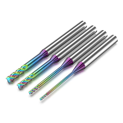 HUHAO 3 Flutes Colorful Deep Groove Milling Cutter 4mm Shank DLC Coating Router Bit Carbide CNC Endmill Tool for Aluminum Copper
