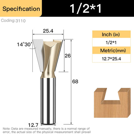 HUHAO 1/4inch 1/2inch Dovetail Joint Router Bit 12.7mm Shank Milling Cutter Carbide Steel Engraving Cutting CNC Tools For Wood