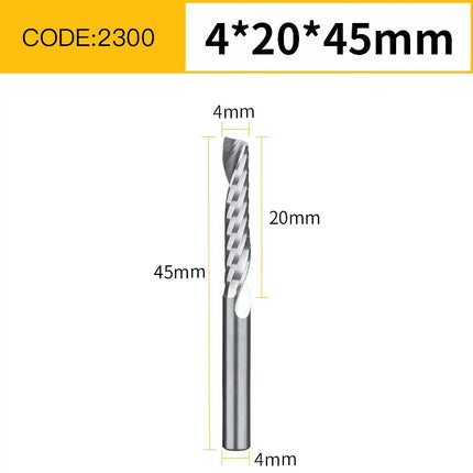 HUHAO Single Flute Spiral End Mill 3.175 /4/6 Shank Spiral Milling Cutte CNC 3D Engraving Carving Bit for Acrylic PVC Wood MDF