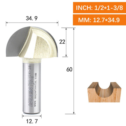 ARDEN Core Box Bit Carbide Round Bottom Groove Milling Cutter Radius Ball Nose Woodworking Router Bit Semi-circular CNC Bit