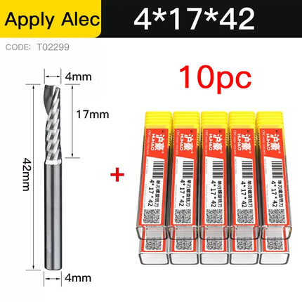 HAHAO 10PC 4mm Carbide Alloy Cutter CNC Milling Cutter 1 Flute Left Spiral Router Bits Wood Engraving Woodworking Tools