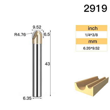 HUHAO Round Ball Nose Cove Router Bit CNC Milling Bit Radius Core Box Solid Milling Cutter for Wood