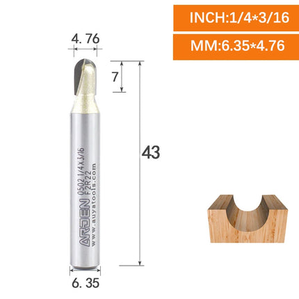 ARDEN Core Box Bit Carbide Round Bottom Groove Milling Cutter Radius Ball Nose Woodworking Router Bit Semi-circular CNC Bit