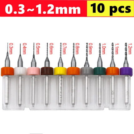 10pcs Carbide PCB micro drill bits 0.1-3.0mm, 3.175mm (1/8) shank for PCB drill bit kit for printed circuit board drilling