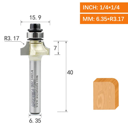 ARDEN Round Corner Chamfering Milling Cutter Carbide Round Over Router Bit Radius Edge Woodworking Trimming CNC Tool Wood MDF