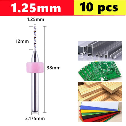 10pcs Carbide PCB micro drill bits 0.1-3.0mm, 3.175mm (1/8) shank for PCB drill bit kit for printed circuit board drilling