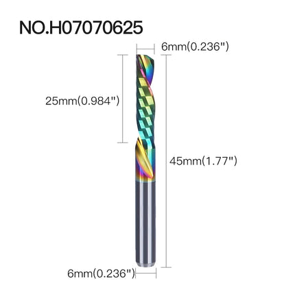 HUHAO 5PCS Single Flute Spiral Milling Cutter for Aluminum PVC MDF DLC Coated Colorful Composite Cutting Engraving Bits CNC Tool