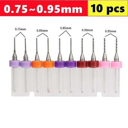 10pcs Carbide PCB micro drill bits 0.1-3.0mm, 3.175mm (1/8) shank for PCB drill bit kit for printed circuit board drilling