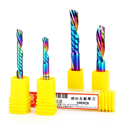 HUHAO 5PCS Single Flute Spiral Milling Cutter for Aluminum PVC MDF DLC Coated Colorful Composite Cutting Engraving Bits CNC Tool