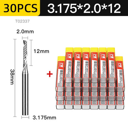 HUHAO 30pcs 3.175mm Right Spiral Milling Cutter ‌Up Cut One Flute Router Bit CNC End Mill Milling Cutter CNC Engraving Bit