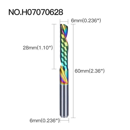 HUHAO 5PCS Single Flute Spiral Milling Cutter for Aluminum PVC MDF DLC Coated Colorful Composite Cutting Engraving Bits CNC Tool