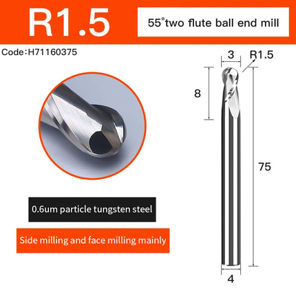 Carbide 2 Flute Ball Nose End Mill for Aluminum HRC55