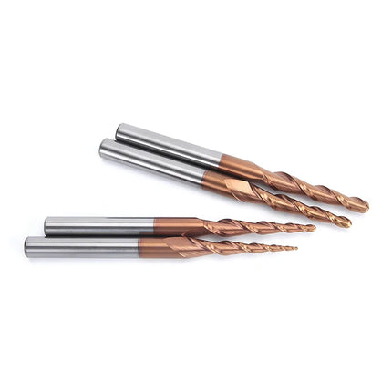 HUHAO 6mm Shank 2 Flutes Carbide Spiral Tapered Ball Nose End Mill HRC55 Router Bit for Metal Wood CNC 2D 3D Carving Bits Tools