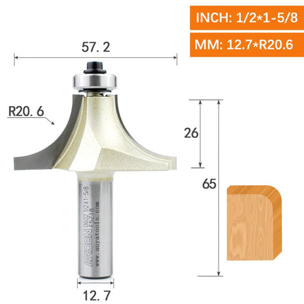 ARDEN Round Corner Chamfering Milling Cutter Carbide Round Over Router Bit Radius Edge Woodworking Trimming CNC Tool Wood MDF