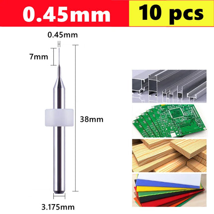 10pcs Carbide PCB micro drill bits 0.1-3.0mm, 3.175mm (1/8) shank for PCB drill bit kit for printed circuit board drilling