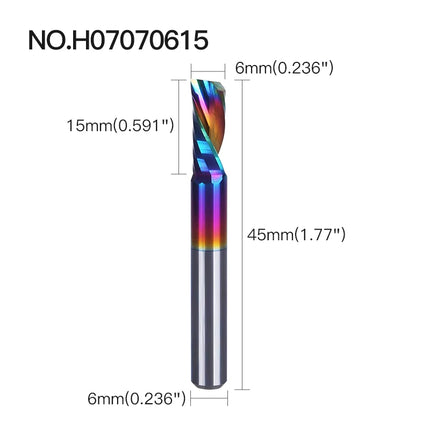 HUHAO 5PCS Single Flute Spiral Milling Cutter for Aluminum PVC MDF DLC Coated Colorful Composite Cutting Engraving Bits CNC Tool