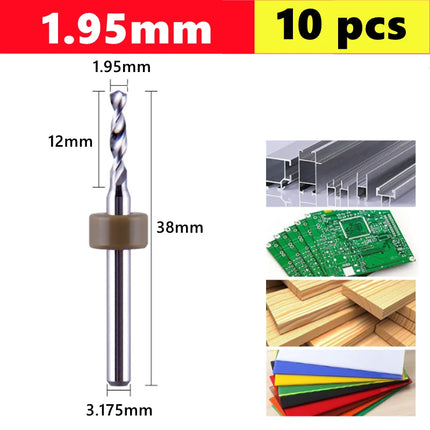 10pcs Carbide PCB micro drill bits 0.1-3.0mm, 3.175mm (1/8) shank for PCB drill bit kit for printed circuit board drilling