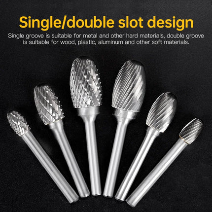 HUHAO E Rotary File Grinder Burr 6mm Shank Grinding Bit Head Carbide Steel Burr Drill Bit Grinding Metal Mould Power