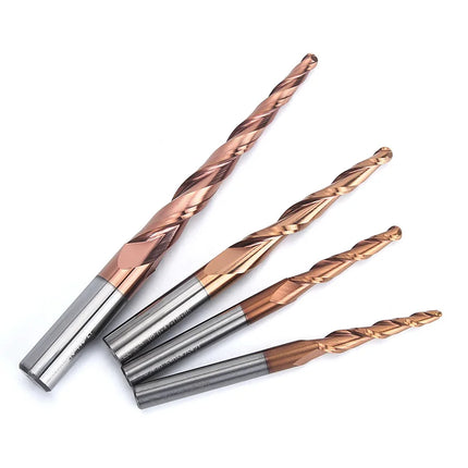 HUHAO 6mm Shank 2 Flutes Carbide Spiral Tapered Ball Nose End Mill HRC55 Router Bit for Metal Wood CNC 2D 3D Carving Bits Tools