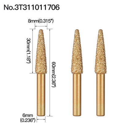 Rotary File Iron Steel Burr 3PCS 6mm Diamond Grinding Head 60mm Long Polish Bit for Engraving Polishing Stone Rotary Tools