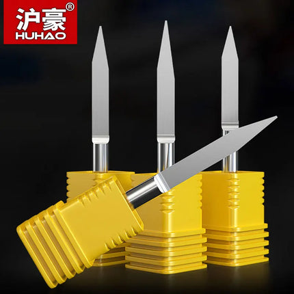 HUHAO Milling Cutter Flat Bottom Carbide End Mill  20 25 30 Degrees Tip 0.1mm 4mm Shank CNC Engraving Bit Carving Router Cutters