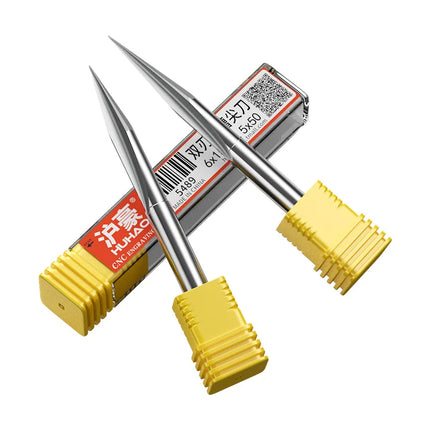 HUHAO 3D 6mm Shank Engraving Bit V Shape Milling Cutter 2 Flutes Carbide End Mill CNC Router Bit for Wood MDF Woodworking Tools