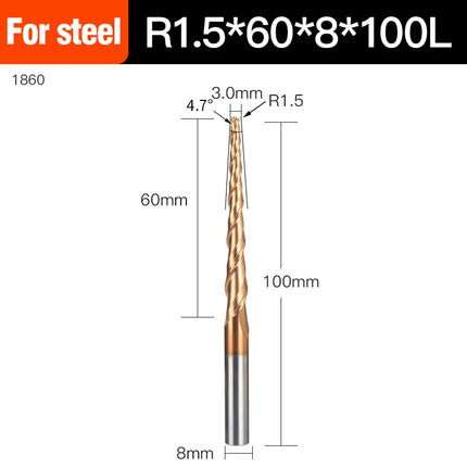 HUHAO Spiral Ball Nose Tapered End Mill Engraving Bit HRC55 CNC End Mill 4mm 6mm 8mm 3D Carving Bits Wood Metal Tools